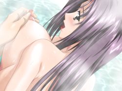 Rule 34 | 1girl, breasts, game cg, hitozuma hime club, long hair, male hand, purple hair, shower, tagme, takasugi chisato