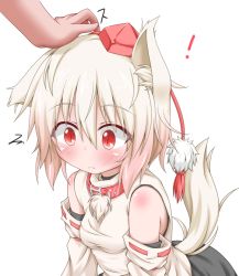 Rule 34 | !, 1girl, animal ears, bare shoulders, blush, collar, detached sleeves, hand on another&#039;s head, hat, hat ribbon, head pat, headpat, hetero, inubashiri momiji, oden (th-inaba), red eyes, ribbon, silver hair, slit pupils, smile, tail, tail wagging, tokin hat, touhou, wolf ears, wolf tail
