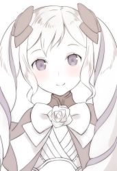 Rule 34 | 1girl, bad id, bad twitter id, blush, bow, closed mouth, elise (fire emblem), fire emblem, fire emblem fates, greyscale, hair bow, highres, long hair, monochrome, nintendo, ringozaka mariko, simple background, smile, solo, spot color, twintails, white background