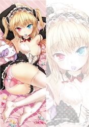 Rule 34 | 1girl, absurdres, animal print, armpits, arms up, ass, blonde hair, blue eyes, blush, boku wa tomodachi ga sukunai, breasts, cameltoe, candy, feet, food, gothic lolita, hairband, hasegawa kobato, heterochromia, highres, hisasi, lolita fashion, lolita hairband, long hair, looking at viewer, mouth hold, nipples, no bra, no shoes, panties, pink panties, print panties, rabbit panties, rabbit print, red eyes, soles, solo, spoon, stuffed animal, stuffed rabbit, stuffed toy, thighhighs, twintails, two side up, underwear, utensil in mouth, zoom layer