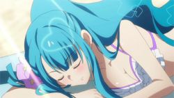 Rule 34 | 10s, akb0048, animated, animated gif, bikini, blue eyes, blue hair, blush, breasts, cleavage, flower, heart, long hair, matching hair/eyes, smile, solo, sono chieri, swimsuit, wink