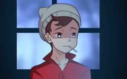 Rule 34 | 1boy, beanie, brown hair, buttons, cigarette, collarbone, commentary request, creatures (company), doomer, game freak, gazing eye, grey hat, hat, male focus, meme, mouth hold, nintendo, pokemon, pokemon swsh, popped collar, red shirt, shirt, short hair, solo, swept bangs, upper body, victor (pokemon), wavy mouth