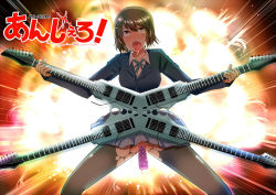 Rule 34 | 1girl, ahegao, bad id, bad pixiv id, brown eyes, brown hair, censored, clothes lift, dildo, explosion, fire, fucked silly, guitar, hair ornament, hairclip, hirasawa yui, instrument, k-on!, michael angelo batio, micheal angelo batio, nakasone haiji, open mouth, orgasm, pantyhose, parody, pussy, pussy juice, quad guitar, rolling eyes, saliva, school uniform, sex toy, skirt, skirt lift, solo, spread legs, tears, tenacious d, tongue, torn clothes, torn pantyhose, translation request, vaginal, what
