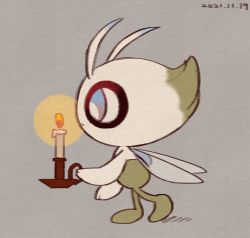 Rule 34 | blue eyes, bright pupils, candle, celebi, closed mouth, commentary request, creatures (company), dated, fire, fire, from side, full body, game freak, gen 2 pokemon, holding, leels, legendary pokemon, mythical pokemon, nintendo, no humans, pokemon, pokemon (creature), solo, standing, white pupils