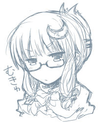 Rule 34 | 1girl, :/, alternate hairstyle, annoyed, bespectacled, blue theme, crescent, crescent hair ornament, female focus, glasses, hair ornament, hair up, hikimayu, lock heart (juuryokudou), long hair, looking at viewer, monochrome, mukyuu, no headwear, patchouli knowledge, simple background, sketch, solo, touhou, white background