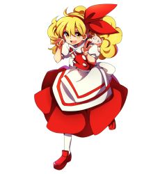 Rule 34 | 1girl, baba (baba seimaijo), blonde hair, bow, commentary request, double v, ellen (touhou), full body, hair ribbon, hairband, long hair, red footwear, ribbon, solo, touhou, touhou (pc-98), transparent background, v, yellow eyes