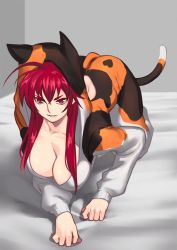 Rule 34 | 10s, 1girl, ahoge, all fours, animal ears, animated, animated gif, back cutout, blue eyes, breasts, cat ears, cat tail, cleavage, clothing cutout, fake ears, glowing, glowing eyes, high school dxd, hood, hoodie, liperv, looking at viewer, red eyes, red hair, rias gremory, slit pupils, tail
