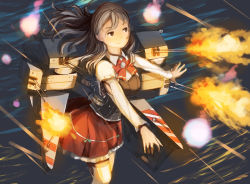 Rule 34 | 10s, 1girl, brown eyes, doraxi, firing, grey hair, kantai collection, long hair, machinery, no headwear, no headwear, pola (kancolle), red skirt, skirt, solo, thighhighs, turret, water, white thighhighs