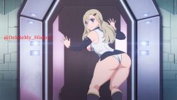 Rule 34 | 1girl, animated, animated gif, ass, ass shake, blonde hair, blue eyes, breasts, cleavage, deletemy history, eden&#039;s zero, highres, large breasts, legs, looking at viewer, looking back, medium breasts, panties, rebecca bluegarden, smile, tagme, thick thighs, thighs, underwear, upskirt