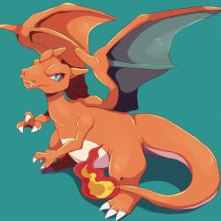 Rule 34 | charizard, creatures (company), fire, fire, game freak, gen 1 pokemon, green background, highres, kechon-san, looking at viewer, nintendo, no humans, pokemon, pokemon (creature), simple background, solo, wings