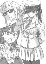 Rule 34 | 5girls, aiguillette, arashi chisato, arm behind back, arm up, awestruck, blank eyes, blunt bangs, breasts, check commentary, comic, commentary, commentary request, double bun, epaulettes, gloves, greyscale, hair between eyes, hair bun, hairband, hand on headwear, hat tip, hazuki ren, heads together, heanna sumire, holding hands, jacket, large breasts, long hair, looking at viewer, love live!, love live! superstar!!, marugoshi teppei, medium hair, military, military jacket, military uniform, monochrome, multiple girls, navy, necktie, o o, one eye covered, open mouth, outside border, panels, pants, parted lips, ponytail, school uniform, shibuya kanon, short hair, skirt, smile, sunglasses, sweat, tang keke, uniform, white background, yuigaoka school uniform