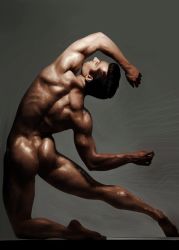 Rule 34 | 1boy, ass, black hair, from behind, highres, male focus, muscular, nude, original, photorealistic, pompadour, real life, realistic, ribs, smile (qd4nsvik), solo
