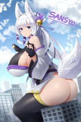 Rule 34 | 1girl, ass, breasts, giant, giantess, highres, huge ass, large breasts, long hair, original, sinensian, solo, tail, thighhighs