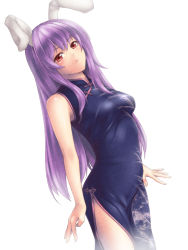 Rule 34 | 1girl, alternate costume, animal ears, bad id, bad pixiv id, blush, rabbit ears, china dress, chinese clothes, dress, female focus, long hair, looking at viewer, mochi.f, purple hair, red eyes, reisen udongein inaba, solo, touhou