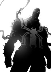 1boy absurdres agent_venom black_mask highres kjlbs looking_at_viewer marvel simple_background solo spider-man_(series) standing superhero_costume symbiote white_background