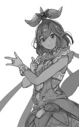 Rule 34 | 1girl, \m/, alternate costume, granblue fantasy, greyscale, hair ornament, looking at viewer, monochrome, monster girl, plant girl, pointing, pointy ears, shoohee, simple background, smile, solo, white background, yggdrasil (granblue fantasy)