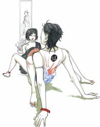 Rule 34 | 1boy, 1girl, breasts, clothed sex, commentary, couple, hetero, japanese clothes, nipples, open clothes, open shirt, ryuko azuma, sex, shirt, sketch, small breasts, straddling, traditional media, upright straddle