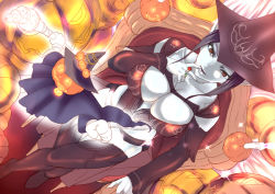 Rule 34 | breasts, cleavage, colored skin, halloween, hat, jack-o&#039;-lantern, large breasts, original, pumpkin, solo, tenka taihei, thighhighs, white skin, witch, witch hat