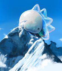 Rule 34 | above clouds, cloud, commentary request, cosmo (465lilia), creatures (company), day, game freak, gen 8 pokemon, giant, highres, mountain, nibbling, nintendo, no humans, outdoors, pokemon, pokemon (creature), sky, snom, solo