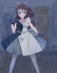 Rule 34 | 1girl, absurdres, aqua eyes, artist name, artist request, back bow, bare shoulders, belt, black dress, black gloves, black skirt, blue eyes, blush, bow, bow hairband, breasts, brooch, brown hair, brown pantyhose, buttons, choker, clenched hand, collarbone, diamond (gemstone), dress, drop earrings, earrings, evening gown, female focus, floating hair, gloves, grey belt, grey bow, grey skirt, hair between eyes, hair bow, hairband, half updo, high ponytail, highres, jewelry, lace, lace gloves, long hair, looking at viewer, love live!, love live! nijigasaki high school idol club, love live! school idol festival, miniskirt, multicolored clothes, multicolored dress, off-shoulder dress, off shoulder, osaka shizuku, outdoors, pantyhose, parted lips, plaid, plaid dress, plaid skirt, pleated, pleated dress, pleated skirt, ponytail, rain, skirt, sleeveless, sleeveless dress, small breasts, smile, solitude rain (love live!), solo, standing, two-tone dress, wavy hair, white bow, white choker, white dress, white skirt