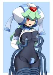 Rule 34 | 1girl, android, armor, breast sucking, breasts, forced, helmet, highres, medium breasts, mega man (series), mega man zx, open mouth, pandora (mega man), red eyes, solo, tentacle grab, tentacle suction, tentacles