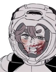 Rule 34 | 1girl, blood, blood on face, breath, commentary request, gundam, gundam suisei no majo, helmet, korean commentary, looking at viewer, muted color, myong8 0, open mouth, red hair, solo, space helmet, spacesuit, suletta mercury, sweatdrop, thick eyebrows, upper body