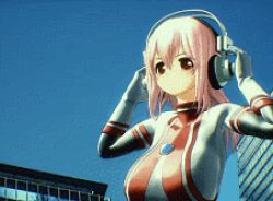 Rule 34 | 1girl, animated, ass, bodysuit, breasts, giant, giantess, headphones, large breasts, lowres, pink hair, red eyes, super sonico, tagme, ultra series, ultraman