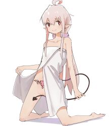 Rule 34 | 1girl, ahoge, barefoot, brown eyes, cleft of venus, collarbone, demon tail, full body, grey hair, hair between eyes, heart, heart-shaped pupils, kneeling, long hair, looking at viewer, multicolored hair, onii-chan wa oshimai!, oyama mahiro, pink hair, pointy ears, pubic tattoo, pussy, sidelocks, smile, solo, split mouth, symbol-shaped pupils, tail, tattoo, two-tone hair, very long hair, yituonongtang