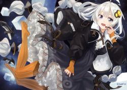 Rule 34 | 1girl, :d, absurdres, ahoge, black footwear, black jacket, blue eyes, braid, chamu (chammkue), cube, dress, gloves, grey dress, hair ornament, half gloves, high heels, highres, jacket, kizuna akari, long hair, looking at viewer, microphone, no shoes, open clothes, open jacket, open mouth, orange gloves, orange pantyhose, pantyhose, shoes, silver hair, sleeves past elbows, smile, solo, star (symbol), striped clothes, striped gloves, striped pantyhose, twin braids, twitter username, unworn shoes, vertical-striped clothes, vertical-striped gloves, vertical-striped pantyhose, very long hair, vocaloid, voiceroid, yellow pupils
