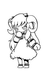 Rule 34 | 10s, 1girl, abyssal ship, adapted costume, ahoge, alternate costume, apoidea, chibi, greyscale, horns, kantai collection, long hair, looking at viewer, mittens, monochrome, northern ocean princess, sheep horns, solo