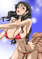 Rule 34 | 1boy, 1girl, abs, ahegao, alvida (one piece), ass, bikini, black hair, breasts, censored, covered erect nipples, cum, dark-skinned male, dark skin, green eyes, hetero, highres, implied vaginal, jewelry, large breasts, long hair, mature female, muscular, muscular male, necklace, nel-zel formula, nipples, one piece, panties, penis, pussy, red bikini, sex, source request, swimsuit, underwear, vaginal
