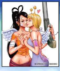 Rule 34 | 2girls, conis (one piece), highres, laki (one piece), multiple girls, one piece, opirou, smile