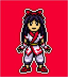 Rule 34 | 1girl, ainu clothes, black eyes, breasts, brown hair, fingerless gloves, gloves, hair ribbon, highres, legs, long hair, looking at viewer, medium breasts, nakoruru, pants, pixel art, ribbon, samurai spirits, smile, snk, solo, the king of fighters, thighs