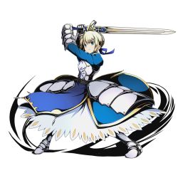 Rule 34 | 10s, 1girl, armor, armored boots, armored dress, arms up, artoria pendragon (all), artoria pendragon (fate), blonde hair, blue ribbon, boots, circle skirt, divine gate, excalibur (fate/stay night), fate/stay night, fate (series), full body, green eyes, hair ribbon, holding, holding sword, holding weapon, official art, ribbon, saber (fate), shadow, short hair, sidelocks, solo, sword, transparent background, ucmm, weapon