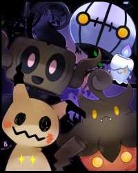 Rule 34 | + +, :&lt;, chandelure, closed mouth, commentary request, creatures (company), dated, fangs, fangs out, frown, game freak, gen 5 pokemon, gen 6 pokemon, gen 7 pokemon, halloween, leaf, litwick, mimikyu, nintendo, no humans, phantump, pink eyes, pokemon, pokemon (creature), pumpkaboo, smile, tanshoku kurage, yellow eyes