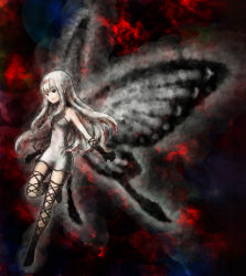 Rule 34 | 1girl, aerie (bravely default), bravely default: flying fairy, bravely default (series), butterfly wings, chagara, fairy, female focus, highres, insect wings, long hair, mini person, minigirl, pointy ears, solo, spoilers, white hair, wings