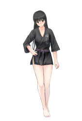 Rule 34 | 1girl, absurdres, alternate costume, amagami, ayatsuji tsukasa, bare legs, barefoot, black hair, black kimono, blunt bangs, breasts, brown eyes, cleavage, closed mouth, collarbone, dougi, embarrassed, full moon, gyuunyuu pack (tanaka), hair between eyes, hand on own hip, highres, japanese clothes, kimono, long hair, looking at viewer, medium breasts, moon, no panties, short kimono, simple background, smile, solo, standing, straight hair, thigh gap, translation request, very long hair, white background