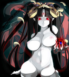 Rule 34 | breasts, colored skin, demon girl, large breasts, nipples, pure white demon (succubus prison), red eyes, shiki (psychedelic g2), uncensored, white skin