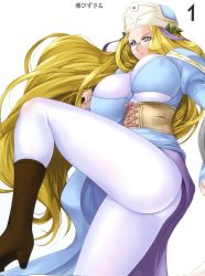 Rule 34 | 00s, blonde hair, blue eyes, bodysuit, boots, breasts, corset, gainos priestess melpha, glasses, high heels, highres, huge breasts, long hair, melpha, pantyhose, queen&#039;s blade, shield, shoes, solo, thighs, very long hair, zundarepon
