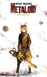 Rule 34 | 10s, 1girl, 2012, artist name, blonde hair, bow, chainsaw, character name, copyright name, dated, hair bow, hand in pocket, holding, k-suwabe, kagamine rin, movie poster, solo, standing, vocaloid