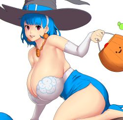 Rule 34 | 1girl, bare shoulders, blue hair, breasts, erkaz, hat, highres, huge breasts, kneeling, looking at viewer, parted lips, red eyes, rina atherina, smile, solo, tagme