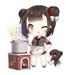 Rule 34 | 2girls, apron, artist request, black footwear, black necktie, blush, blush stickers, bowl, brick, brick oven, brown dress, chibi, chicken (food), cooking fairy (girls&#039; frontline), cooking pot, double bun, dress, fairy (girls&#039; frontline), fire, firewood, floating, food, footwear ribbon, full body, girls&#039; frontline, grey shirt, hair bun, hair ornament, hair ribbon, hair scrunchie, hand on own hip, holding, holding bowl, holding ladle, ladle, looking at viewer, multiple girls, necktie, no socks, official art, one eye closed, oven, pleated skirt, poster (object), rainbow, red ribbon, red sailor collar, red scrunchie, red skirt, ribbon, sailor collar, scrunchie, shirt, short hair, short sleeves, simple background, skirt, slit pupils, smile, soup, soup ladle, sparkle, standing, third-party source, transparent background, waist apron, white ribbon, | |