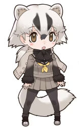 Rule 34 | 1girl, bow, bowtie, brown eyes, grey hair, japanese badger (kemono friends), kemono friends, long hair, looking at viewer, lowres, official art, open mouth, simple background, solo, tachi-e, yoshizaki mine