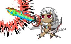 Rule 34 | 1girl, altera (fate), chibi, dark-skinned female, dark skin, drill, fate/grand order, fate (series), photon ray (fate), red eyes, silver hair, solo, spinning, sword, takuteks, transparent background, weapon