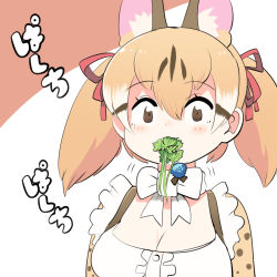Rule 34 | animal costume, animal ear fluff, animal ears, cat ears, cat girl, cat tail, highres, kemono friends, kemono friends v project, large-spotted genet (kemono friends), long hair, mcgunngu, ribbon, simple background, tail, twintails, virtual youtuber