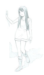 Rule 34 | 1girl, dress, long hair, monochrome, original, sketch, solo, sweater, sweater dress, traditional media, yoshitomi akihito