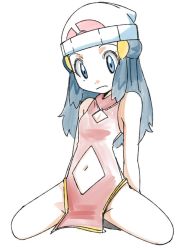 Rule 34 | 10s, 1girl, blue eyes, blue hair, breasts, chinese clothes, cleavage cutout, clothing cutout, creatures (company), dawn (pokemon), dress, female focus, game freak, hainchu, hat, matching hair/eyes, midriff, navel, nintendo, pokemon, pokemon (anime), small breasts, solo, thighs