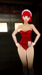 Rule 34 | 1girl, animated, animated gif, bar (place), breasts, catherine: full body, catherine (game), cleavage, erica anderson, futanari, hairband, indoors, lowres, newhalf, one-piece swimsuit, red hair, red lips, red one-piece swimsuit, solo, strapless, strapless one-piece swimsuit, swimsuit