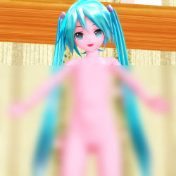 Rule 34 | 00s, 1girl, 3d, aqua eyes, aqua hair, blur censor, blurry, bow, censored, censored nipples, flat chest, hair bow, hatsune miku, highres, long hair, looking at viewer, matching hair/eyes, nude, open mouth, outstretched arms, shiny skin, smile, solo, spread arms, standing, touka1014, twintails, vocaloid