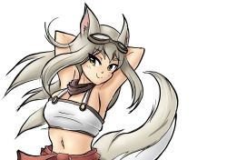 Rule 34 | 1girl, animal, animal ears, breasts, cat ears, cleavage, fox, fox ears, fox tail, furry, furry female, goggles, highres, large breasts, lily the mechanic, long hair, looking at viewer, lost pause, pixeycube1987, simple background, smile, solo, tail, white background